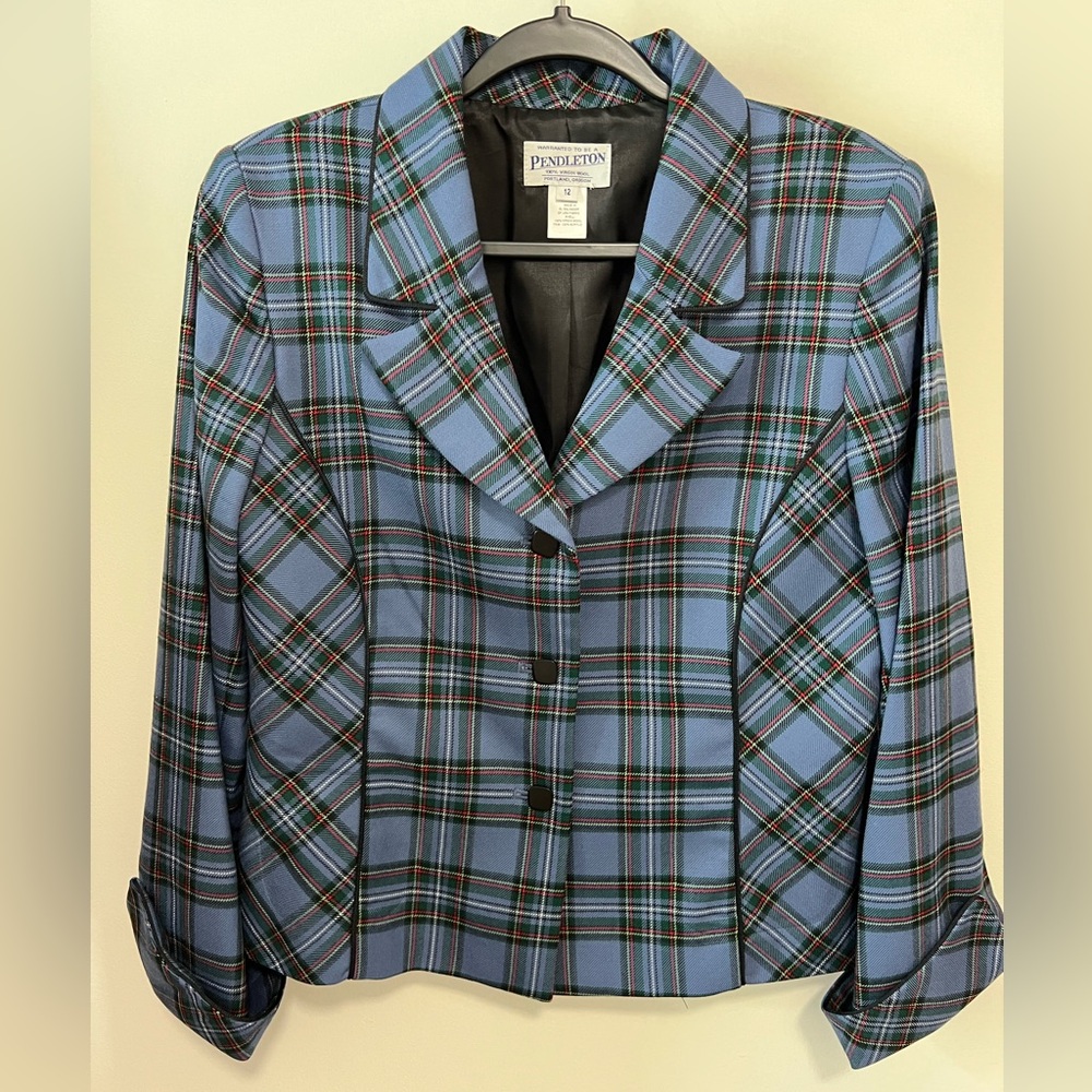Pendleton 100% Virgin Wool Blazer Vintage Plaid Blue Women’s Size 12 USA
